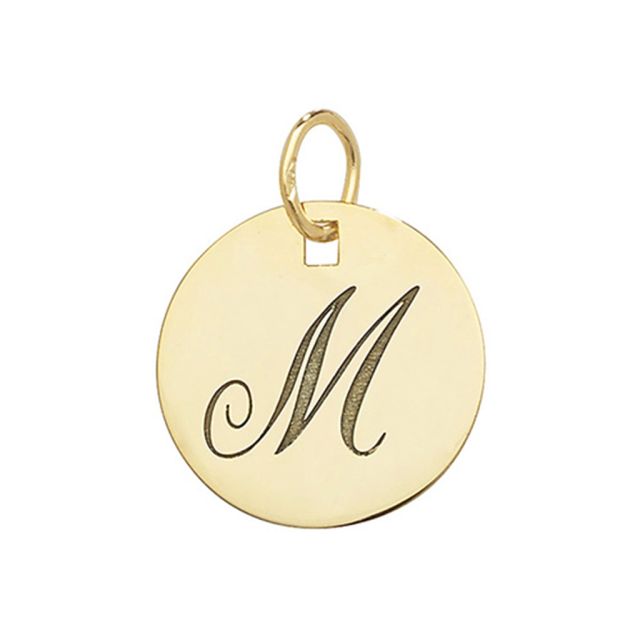 Buy 9ct Gold Plain Round Disk Initial M Pendant On A Belcher Necklace by World of Jewellery