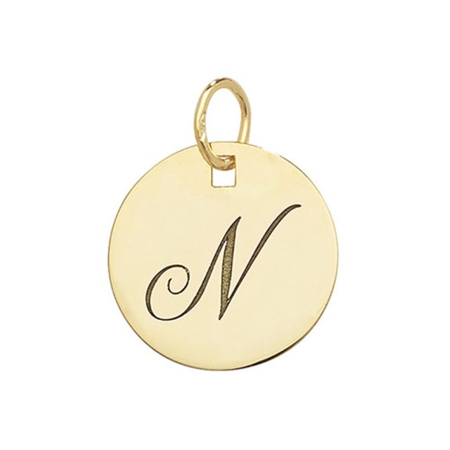 Buy 9ct Gold Plain Round Disk Initial N Pendant On A Belcher Necklace by World of Jewellery