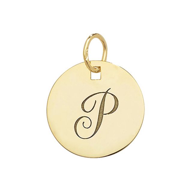 Buy 9ct Gold Plain Round Disk Initial P Pendant On A Belcher Necklace by World of Jewellery