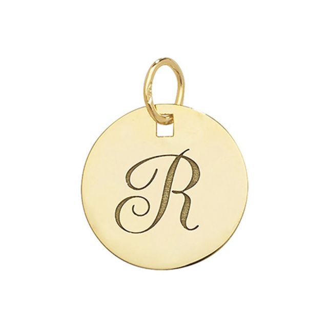Buy 9ct Gold Plain Round Disk Initial R Pendant On A Belcher Necklace by World of Jewellery