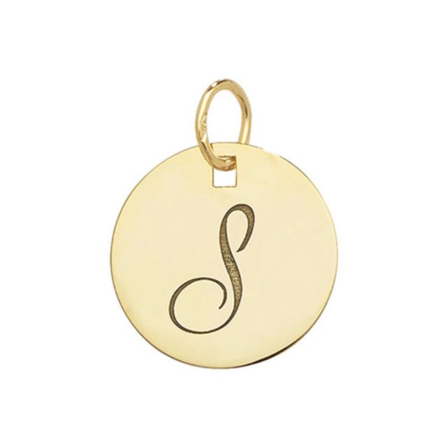 Buy 9ct Gold Plain Round Disk Initial S Pendant On A Belcher Necklace by World of Jewellery