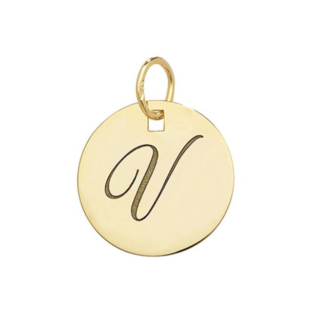 Buy 9ct Gold Plain Round Disk Initial V Pendant On A Belcher Necklace by World of Jewellery
