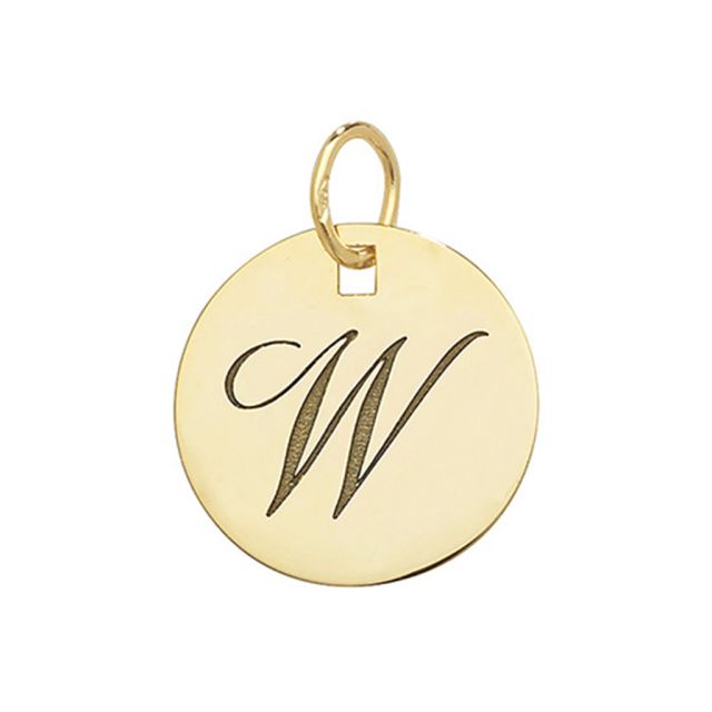Buy 9ct Gold Plain Round Disk Initial W Pendant On A Belcher Necklace by World of Jewellery