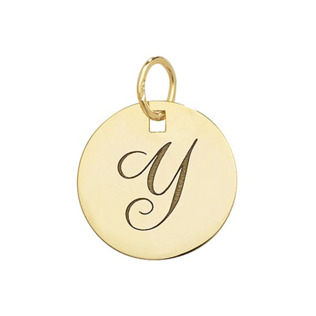 Buy 9ct Gold Plain Round Disk Initial Y Pendant On A Belcher Necklace by World of Jewellery