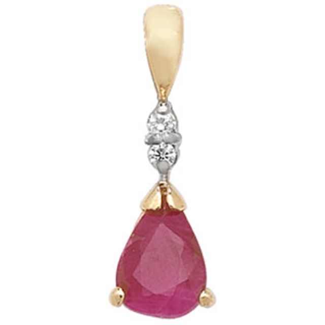 Buy 9ct Gold Pear Shape Ruby & Diamond Pendant On A Belcher Necklace by World of Jewellery