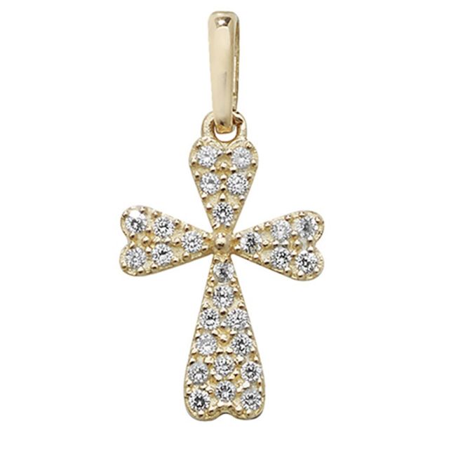 Buy 9ct Gold Small Cubic Zirconia Encrusted Cross Pendant On A Belcher Necklace by World of Jewellery