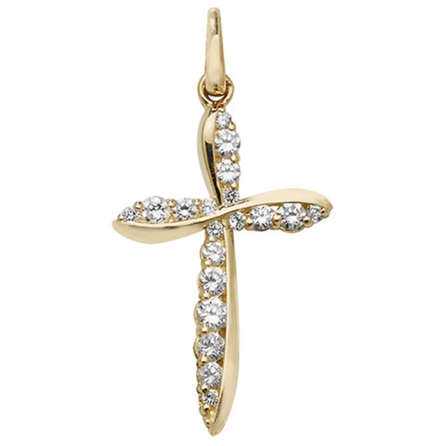 Buy 9ct Gold Half and Half Cubic Zirconia Set Cross Pendant On A Belcher Necklace by World of Jewellery