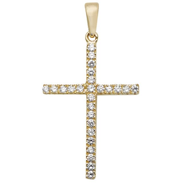 Buy 9ct Gold Large Cubic Zirconia Set Cross Pendant On A Belcher Necklace by World of Jewellery