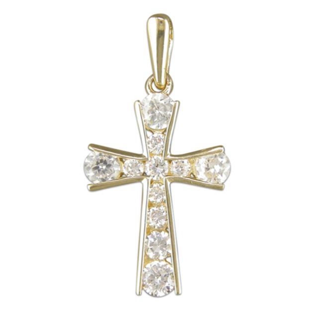 Buy 9ct Gold Cubic Zirconia Cross Pendant On A Belcher Necklace by World of Jewellery