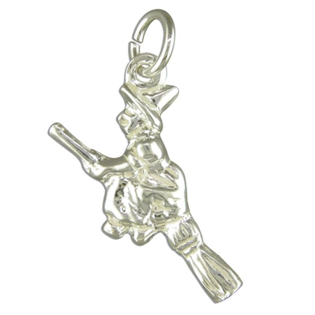 Buy Sterling Silver Witch On A Broomstick Pendant by World of Jewellery