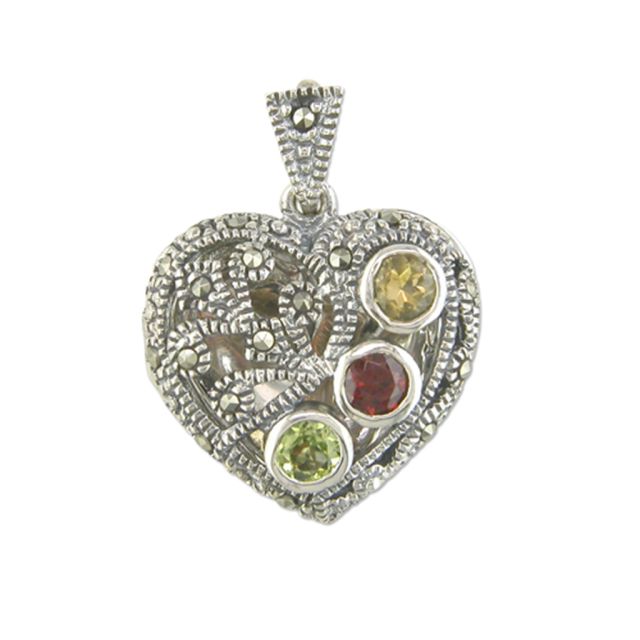 Buy Sterling Silver Marcasite Multi Stone Heart Locket by World of Jewellery