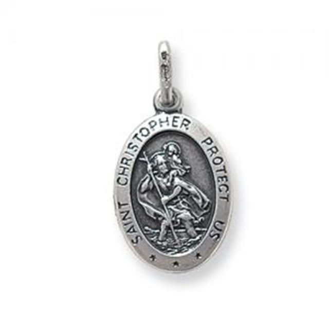 Buy Sterling Silver Oval Oxidised Protect Us St Christopher Pendant by World of Jewellery