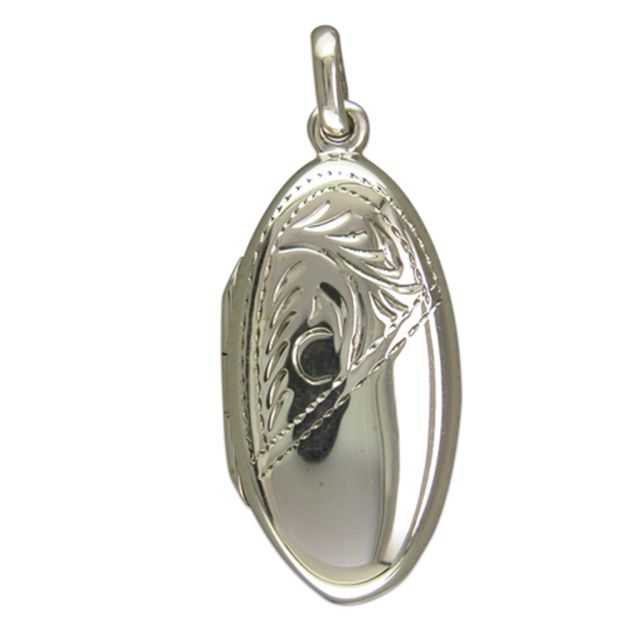Buy Sterling Silver Half Engraved Long Oval Locket On A Snake Necklace by World of Jewellery