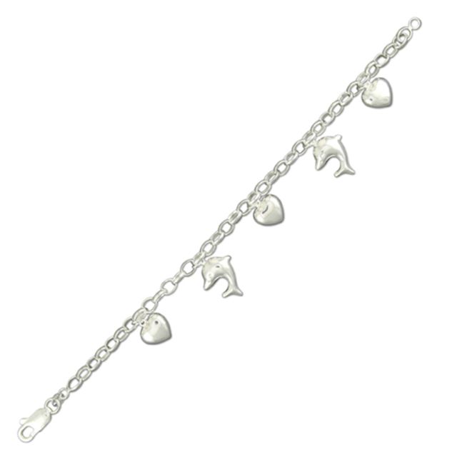 Buy Sterling Silver Heart And Dolphin Bracelet by World of Jewellery