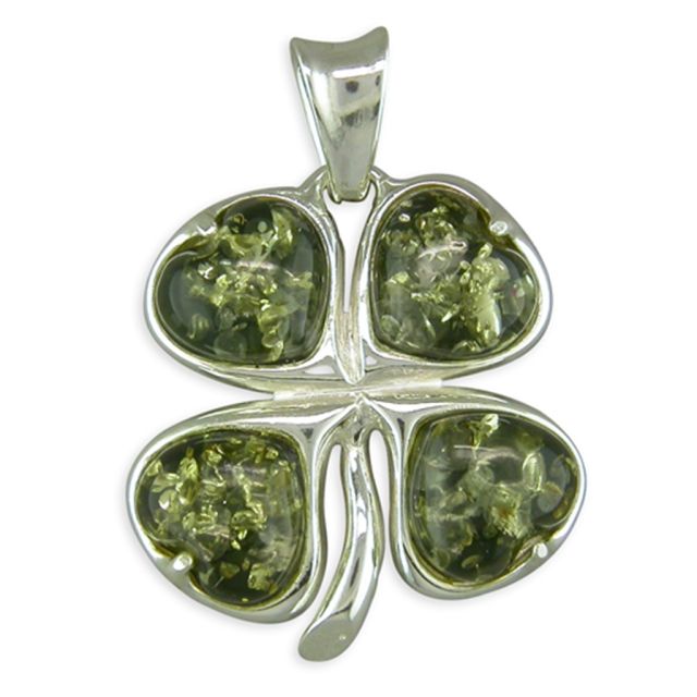 Buy Sterling Silver Amber Four Leaf Clover Pendant by World of Jewellery