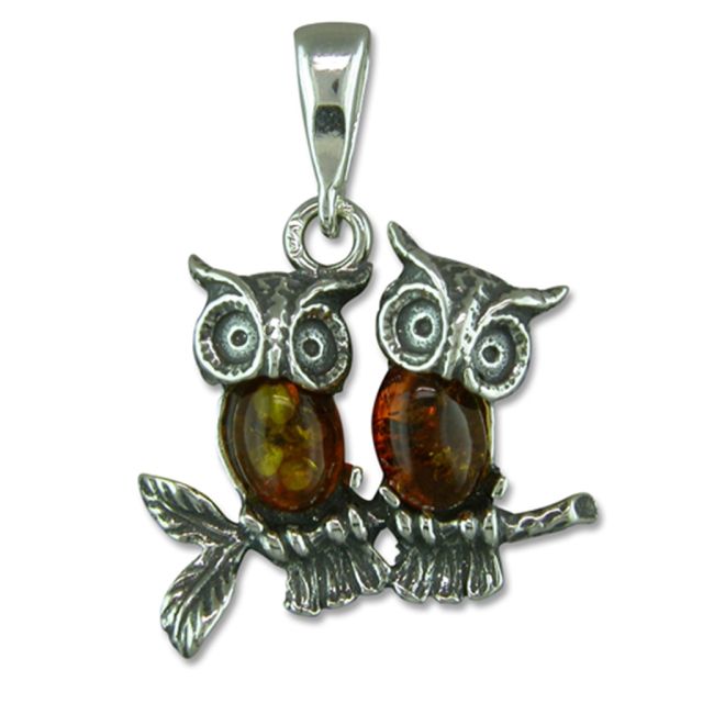 Buy Sterling Silver and Amber Owl Pendant by World of Jewellery