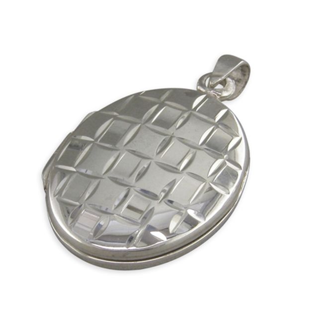 Buy Sterling Silver Plain Oval With Diamond Cut Squares Locket by World of Jewellery