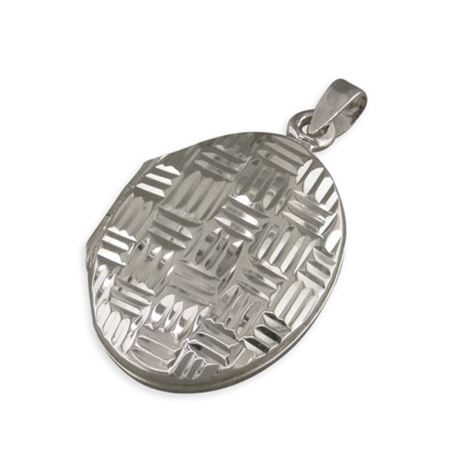 Buy Sterling Silver Diamond Cut Cross-Hatched Oval Locket by World of Jewellery