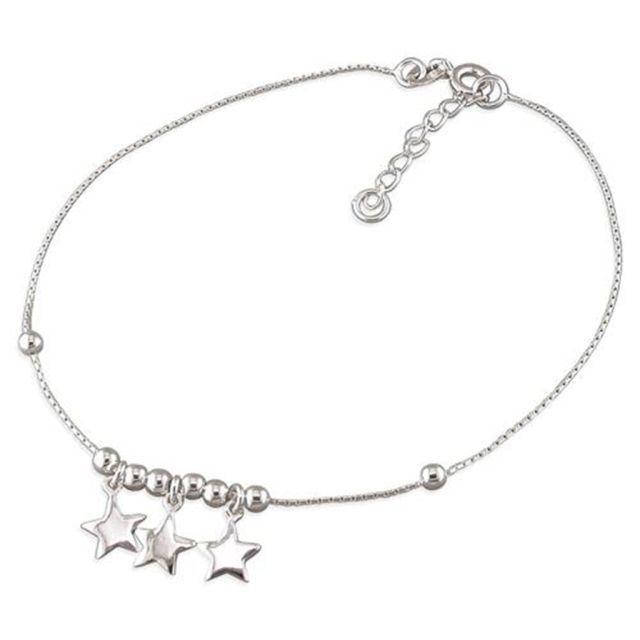 Buy Sterling Silver Stars And Beads Anklet by World of Jewellery