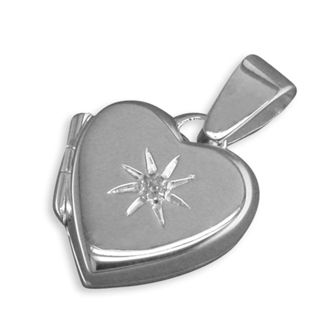 Buy Sterling Silver Cubic Zirconia In Starburst Plain Heart Locket by World of Jewellery