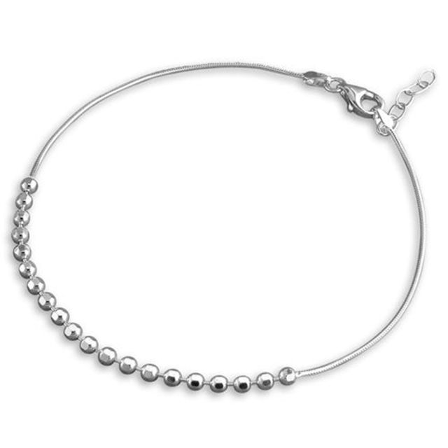 Buy Sterling Silver Snake With Facetted Beads Anklet by World of Jewellery