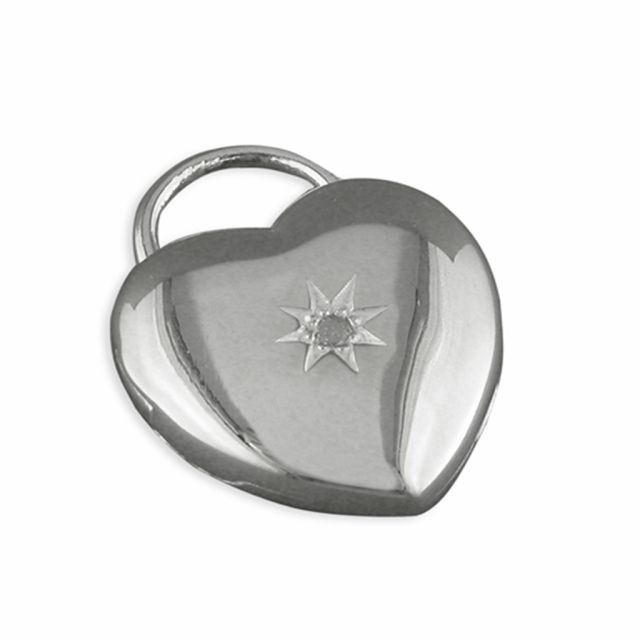 Buy Sterling Silver Heart With Centred Star Set Diamond Locket by World of Jewellery