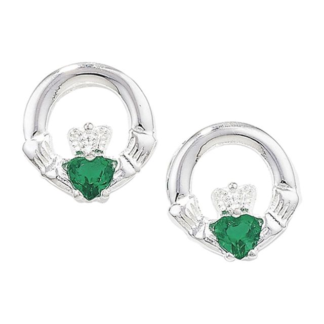 Buy Sterling Silver Claddagh with Green Agate Earrings by World of Jewellery