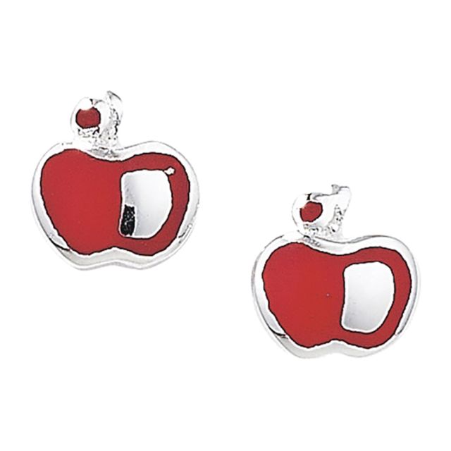 Buy Childrens Sterling Silver Red Apple Stud Earrings by World of Jewellery