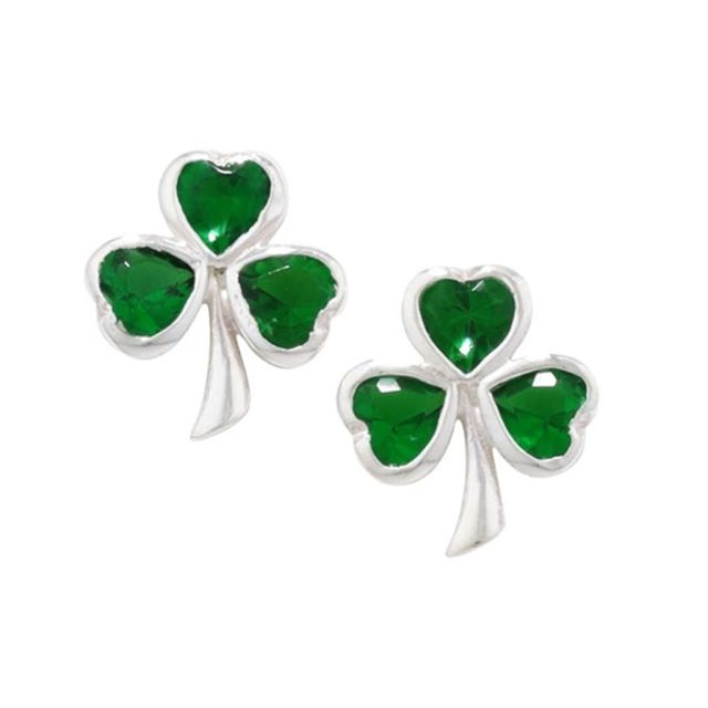 Buy Sterling Silver Green Shamrock Stud Earrings by World of Jewellery