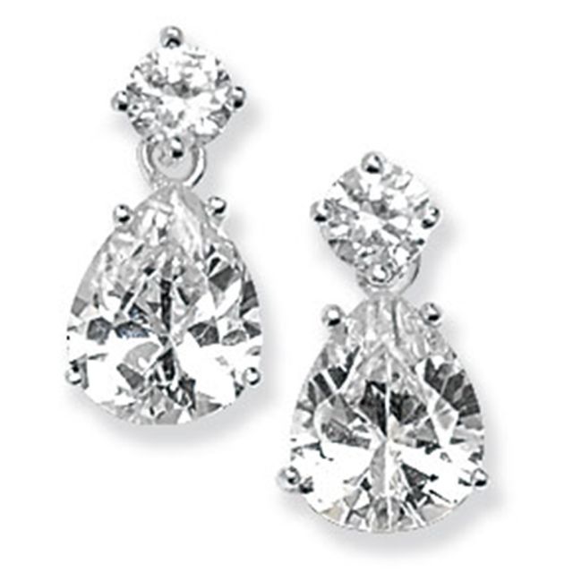 Buy Childrens Sterling Silver Pear Drop Cubic Zirconia Earrings by World of Jewellery