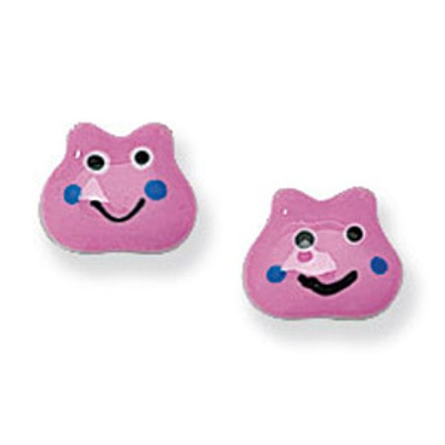 Buy Childrens Sterling Silver Pink Smiley Face Stud Earrings by World of Jewellery