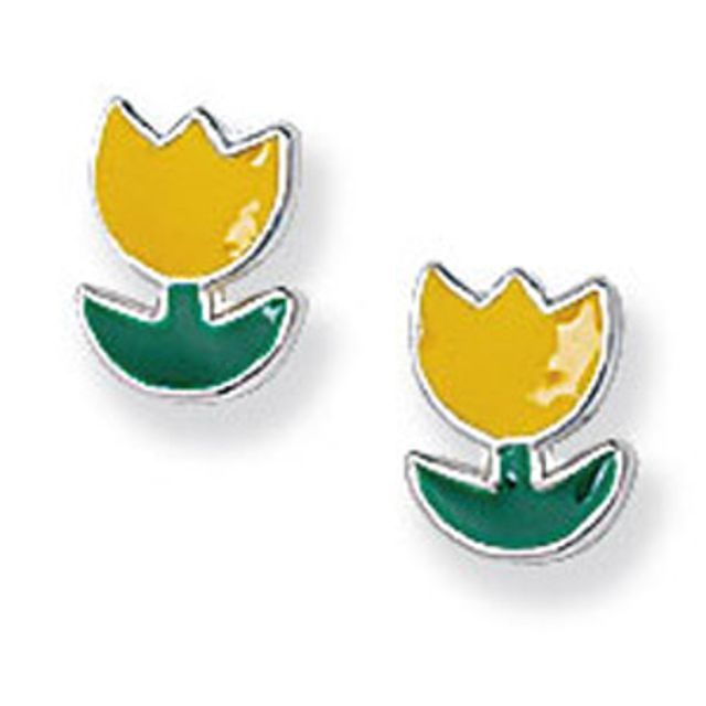 Buy Childrens Sterling Silver Yellow Flower Stud Earrings by World of Jewellery