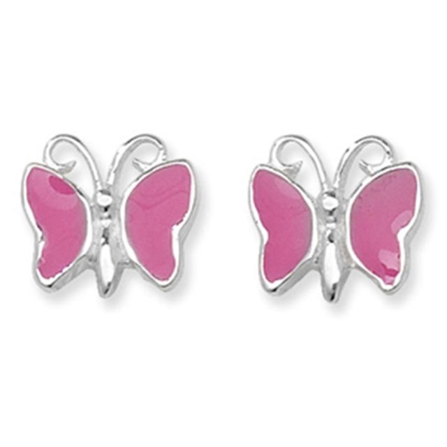 Buy Childrens Pink Butterfly Stud Earrings by World of Jewellery