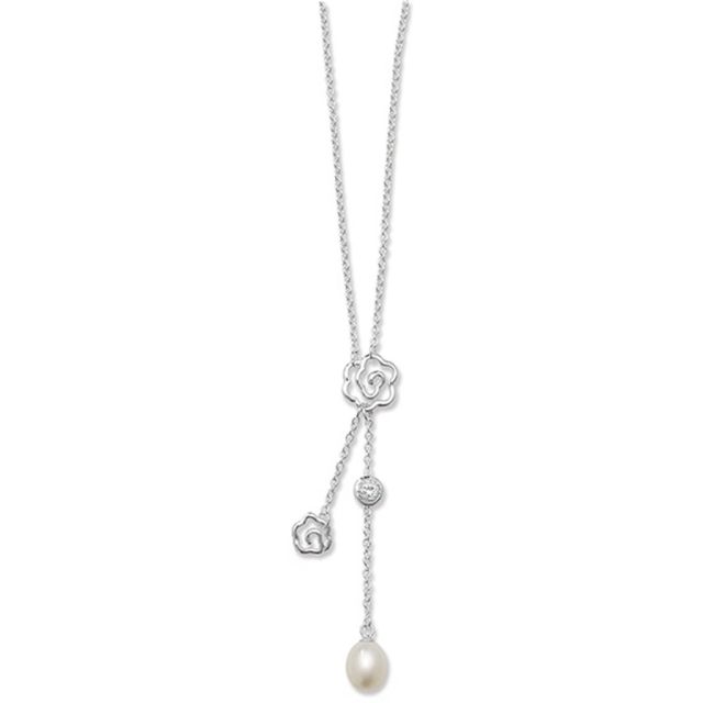 Buy Sterling Silver Pearl & Cubic Zirconia Flower Necklet by World of Jewellery