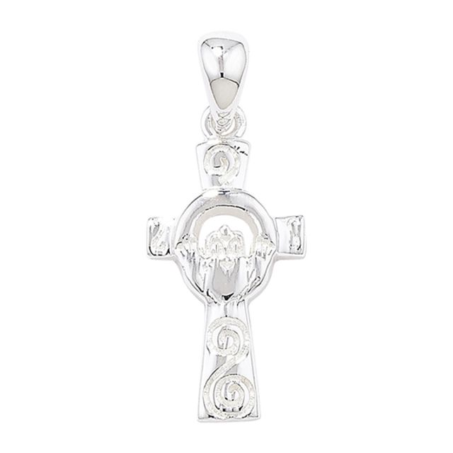 Buy Sterling Silver Claddagh Cross Pendant by World of Jewellery