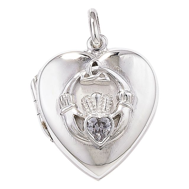 Buy Sterling Silver Claddagh Heart With Cubic Zirconia Locket by World of Jewellery