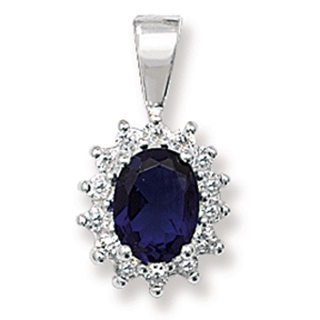 Buy Sterling Silver Blue Sapphire & Cubic Zirconia Pendant by World of Jewellery