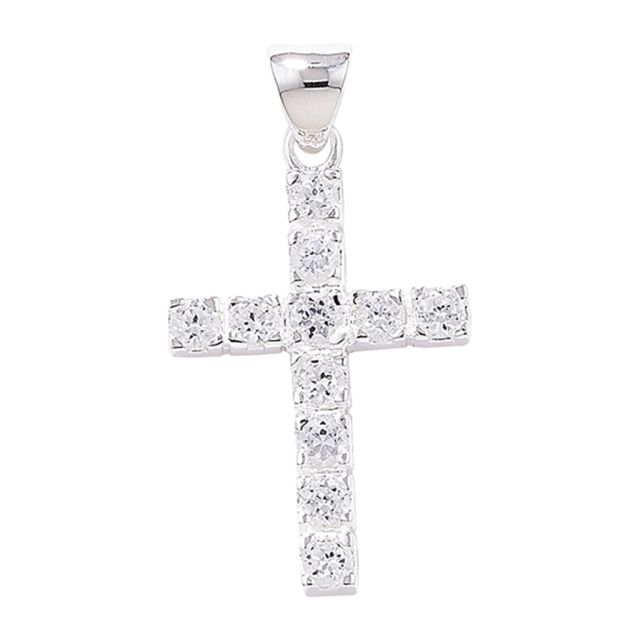 Buy Sterling Silver Claw Set Cubic Zirconia Cross Pendant by World of Jewellery