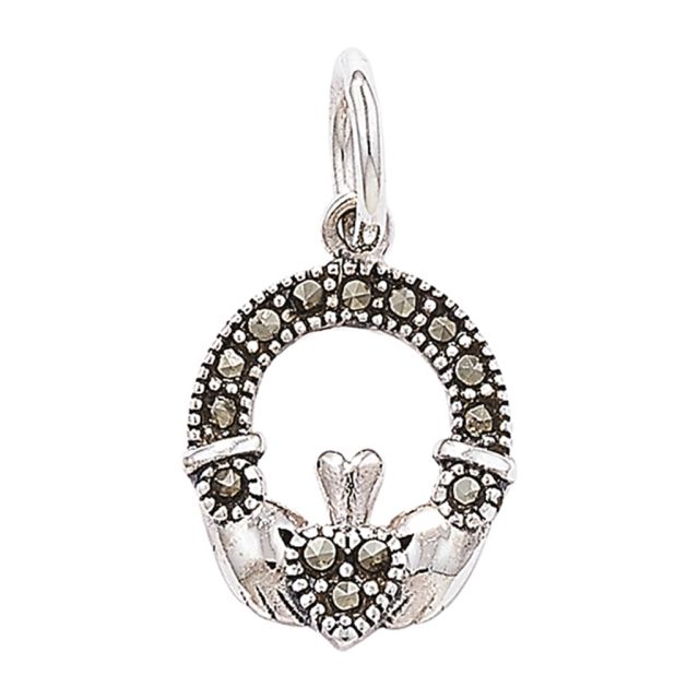 Buy Sterling Silver Marcasite Claddagh Pendant by World of Jewellery