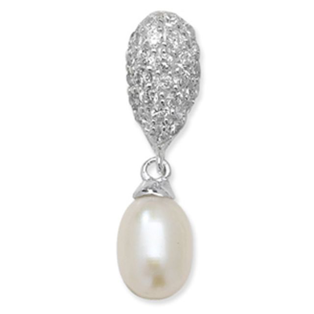 Buy Sterling Silver Pearl & Cubic Zirconia Drop Pendant by World of Jewellery