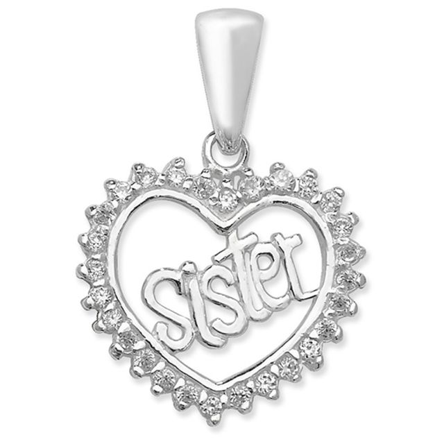 Buy Sterling Silver Cubic Zirconia Sister Heart Pendant by World of Jewellery