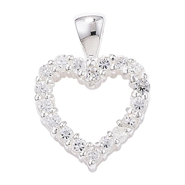 Buy Sterling Silver Claw Set Cubic Zirconia Heart Pendant by World of Jewellery