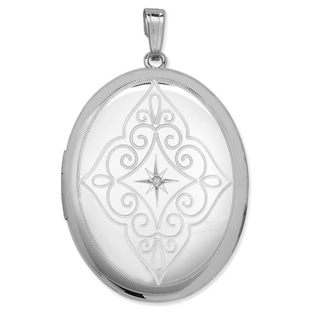 Buy Children's Sterling Silver Diamond Set Engraved Oval Locket On A Curb Necklace by World of Jewellery
