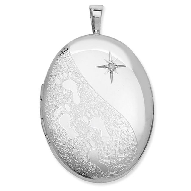 Buy Sterling Silver Diamond Set Footprint Engraved Oval Locket by World of Jewellery