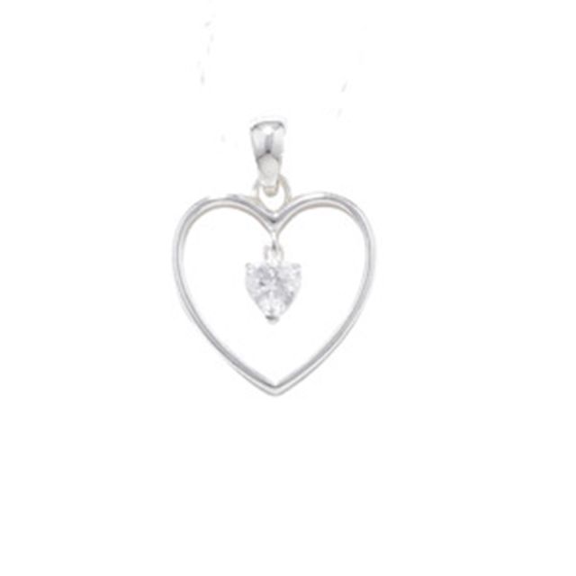 Buy Sterling Silver Cubic Zirconia Heart Drop Pendant by World of Jewellery