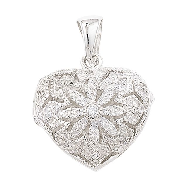 Buy Sterling Silver Cubic Zirconia Filigree Heart Locket by World of Jewellery