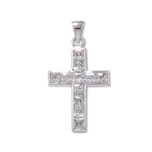 Buy Sterling Silver Rubover Cubic Zirconia Cross Pendant by World of Jewellery