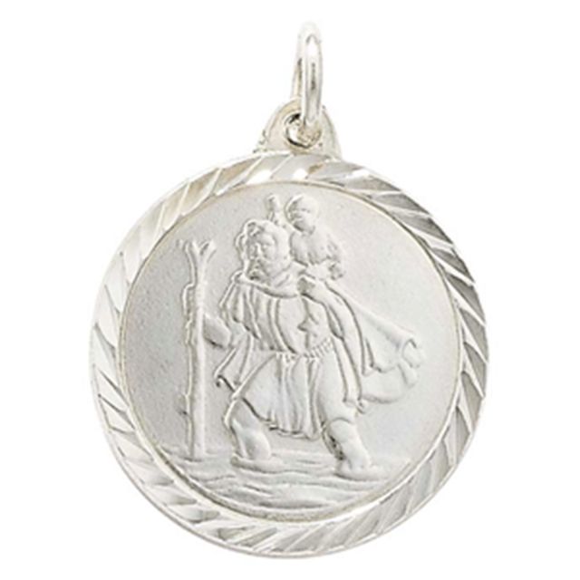 Buy Sterling Silver Round Double Sided St Christopher Pendant by World of Jewellery