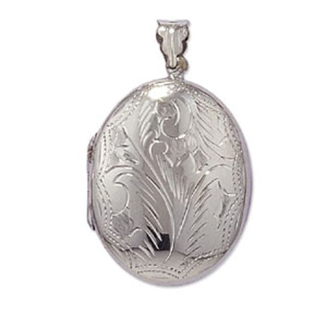 Buy Sterling Silver Large Engraved Oval Locket On A Snake Necklace by World of Jewellery