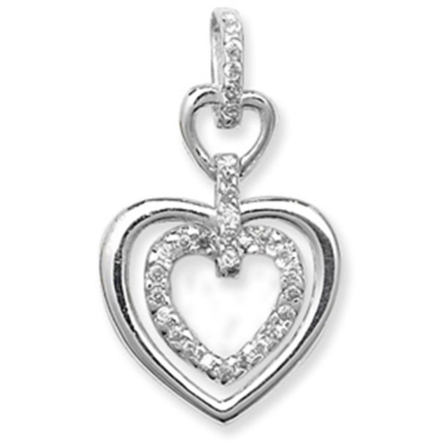 Buy Sterling Silver Cubic Zirconia Double Heart Pendant by World of Jewellery